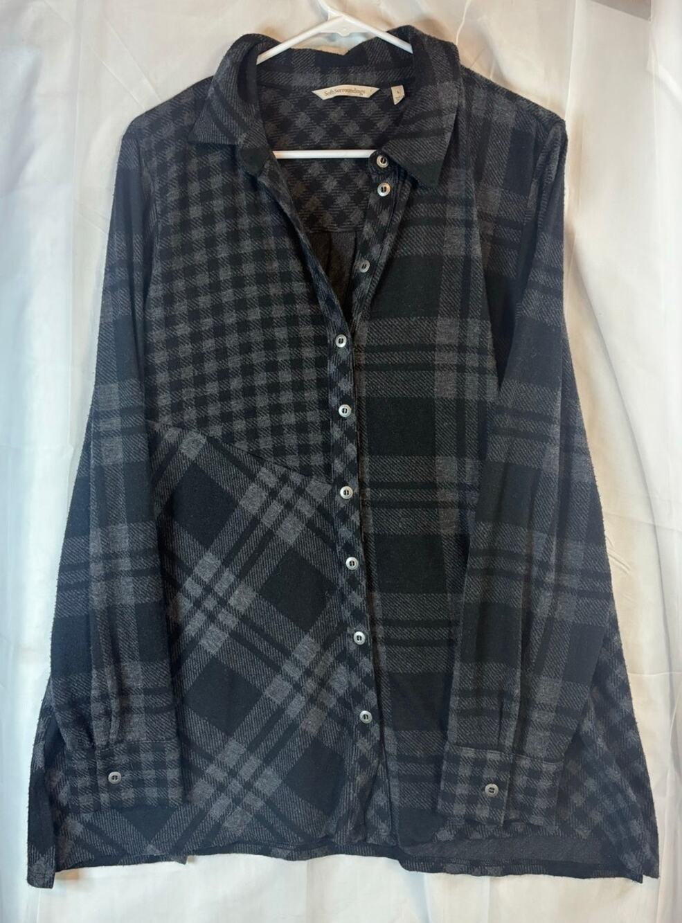 Soft Surroundings Gray Plaid Flannel Size Large